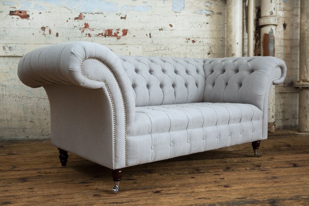 2 Seater Geneva Chesterfield Sofa – Silver Linen