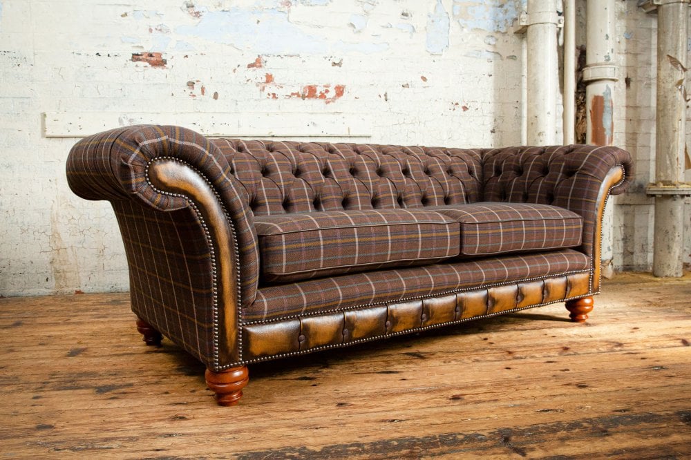 Conrad Chesterfield Sofa – Dark Brown Tweed