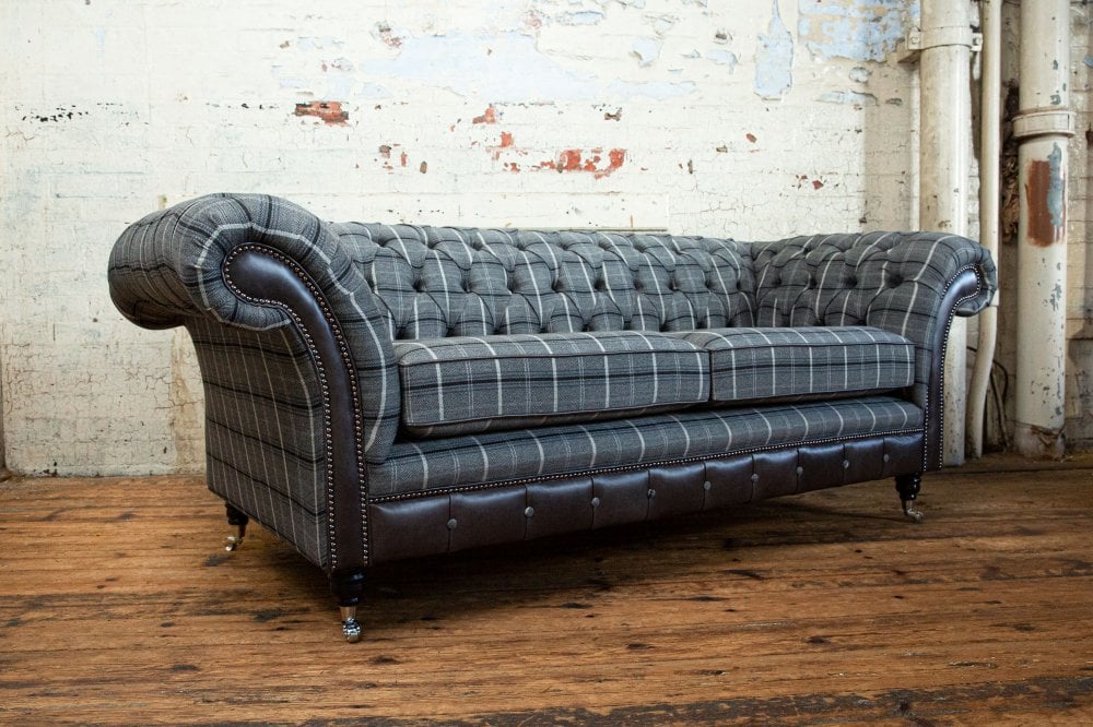 Conrad Chesterfield Sofa – Grey Tweed