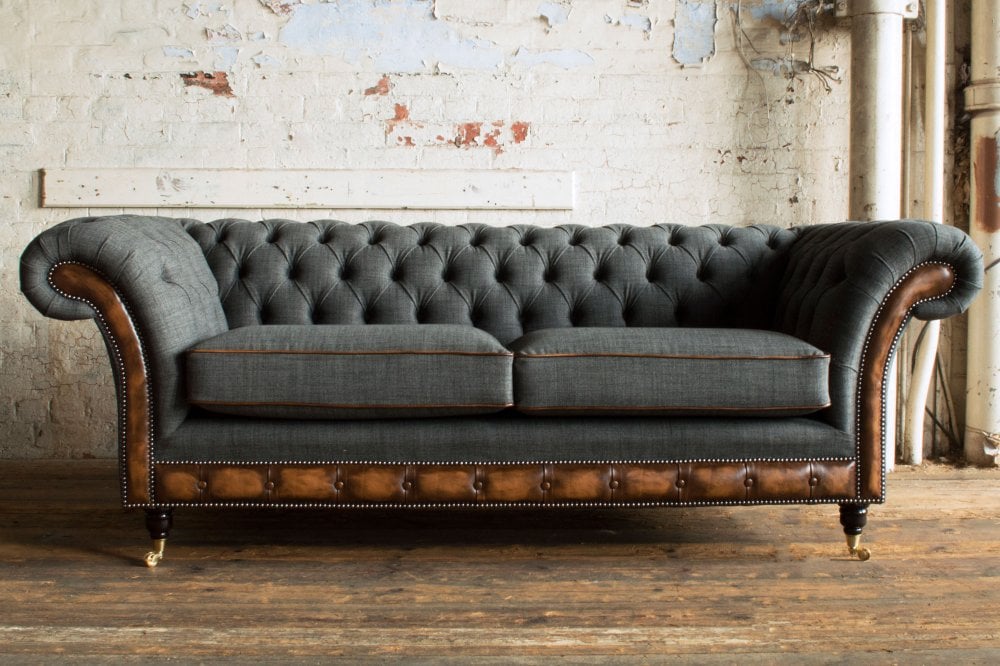 Conrad Chesterfield Sofa – Plain Grey Wool