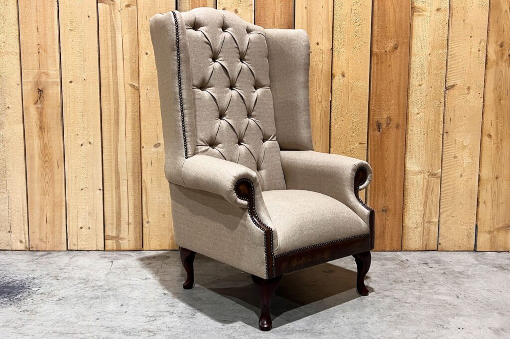 Conrad Chesterfield Wing Chair – Biscuit Herringbone Wool