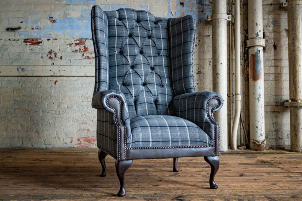 Conrad Chesterfield Wing Chair – Grey Tweed
