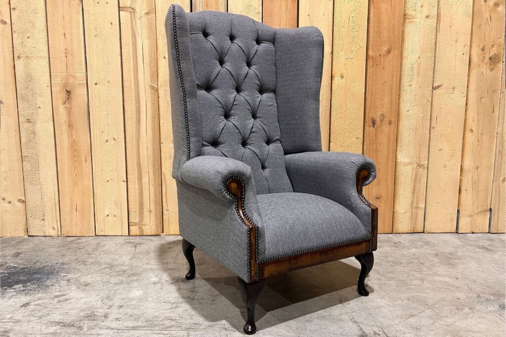 Conrad Chesterfield Wing Chair – Iron Herringbone Wool