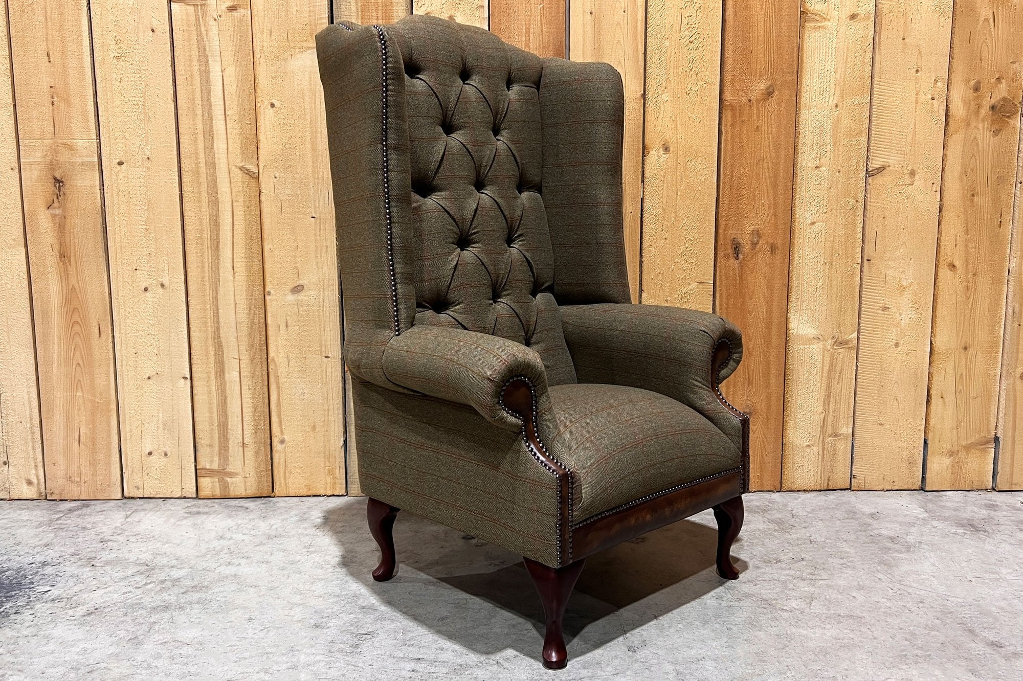 Conrad Chesterfield Wing Chair – Sage Tweed