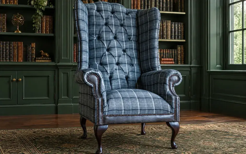 Conrad Chesterfield Wing Chair – Grey Tweed
