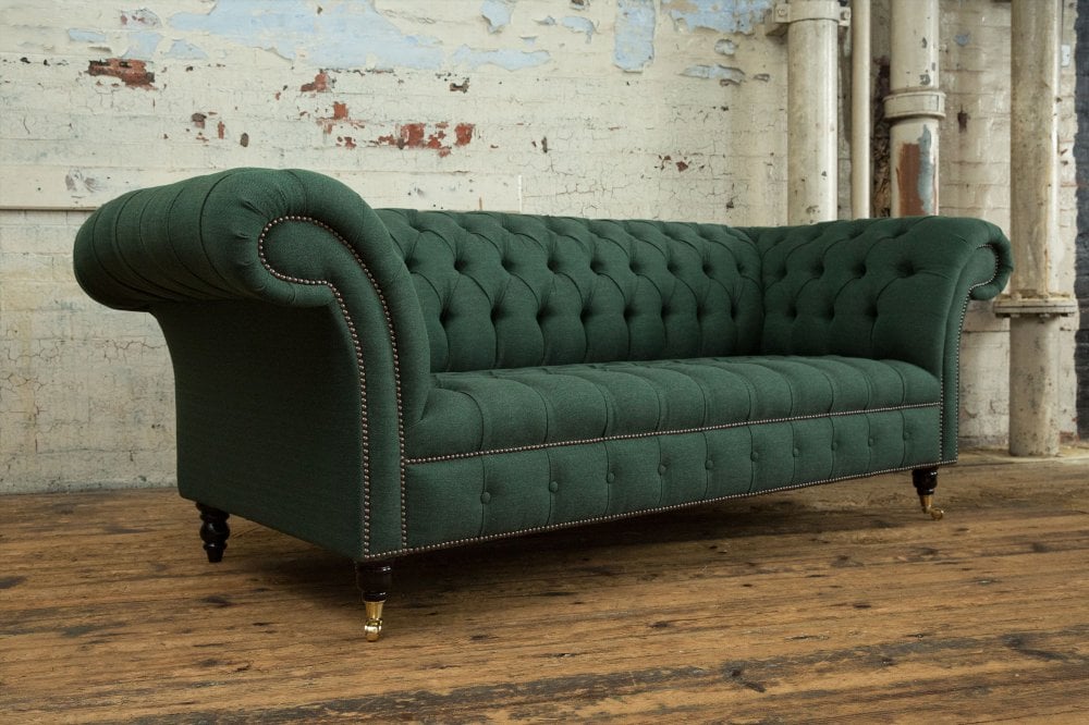 Nuvo Chesterfield Sofa – Emerald Herringbone Wool