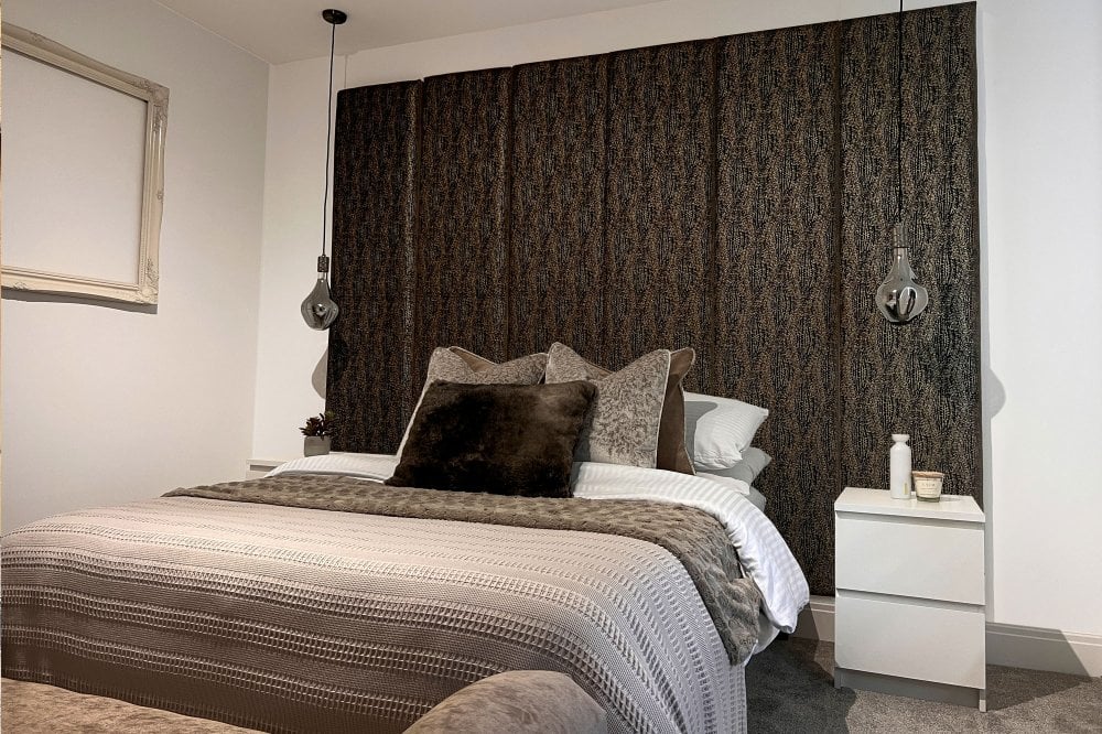 Wave Patterned Velvet Headboard Wall Panel