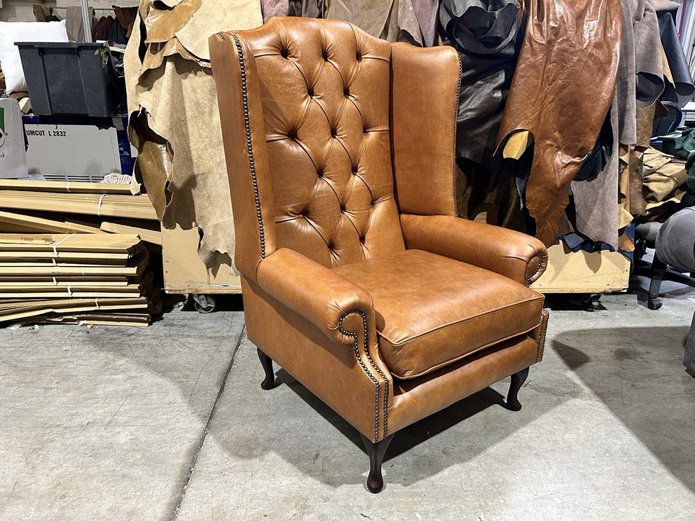 Ex Display Large Chesterfield Tan Leather Wing Chair