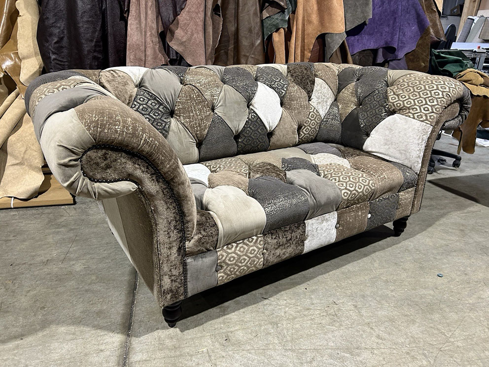 Ex-Display Wiston 2 Seater Beige Patchwork Chesterfield Sofa