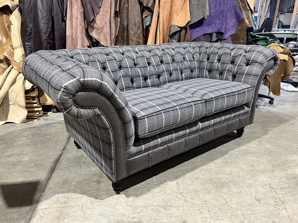 Ex-Display Grey Tweed 2 Seater Chesterfield Sofa