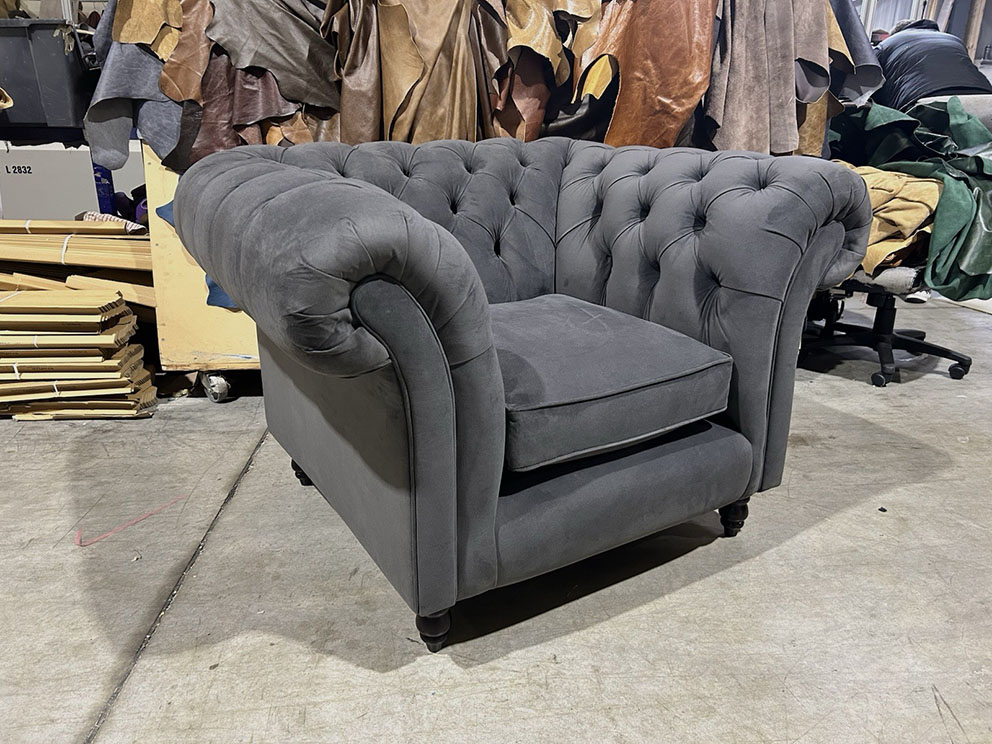 New 1 Seater Grey Velvet Chesterfield Chair