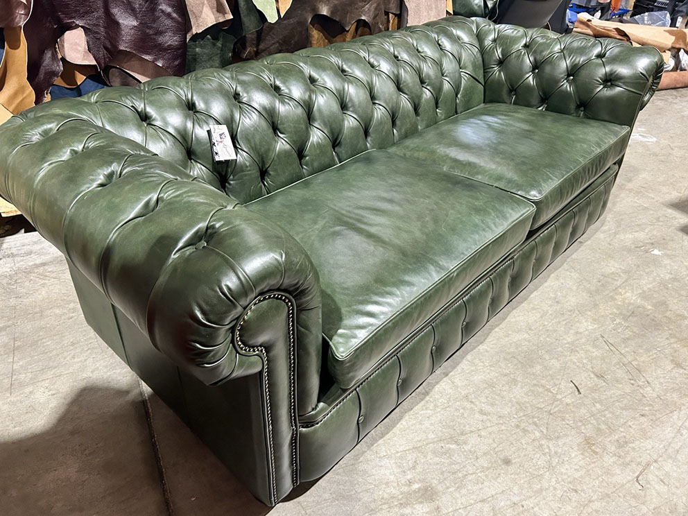 Ex display 3 Seater Green leather Chesterfield Sofa