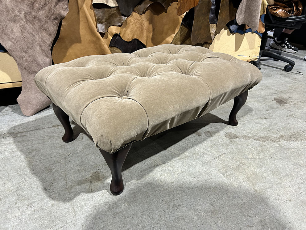 Neutral Velvet Fabric Footstool