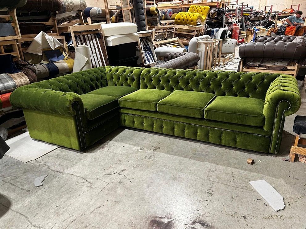 Corner Sofa in Pine Green Velvet