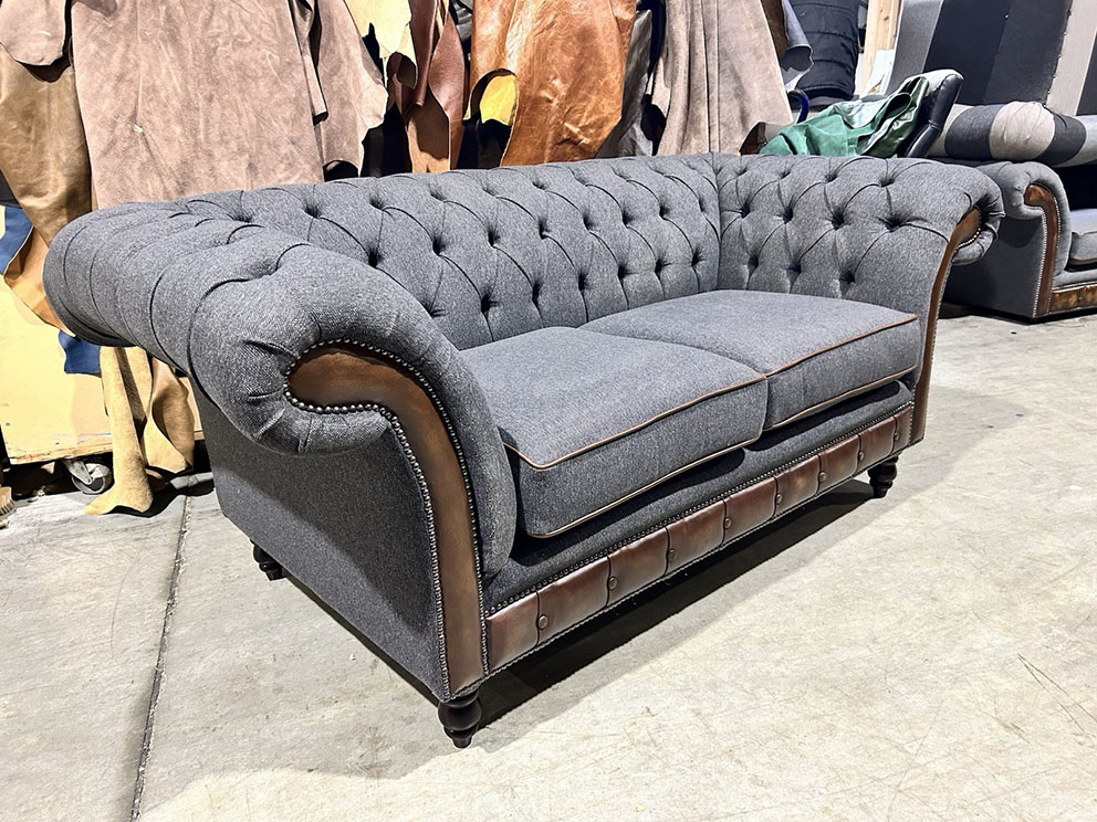 Ex-Display Grey Wool 2 Seater Chesterfield Sofa