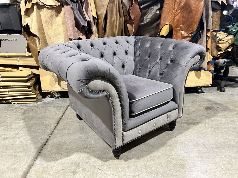 Ex Display Grey Velvet Chesterfield Snuggle Chair