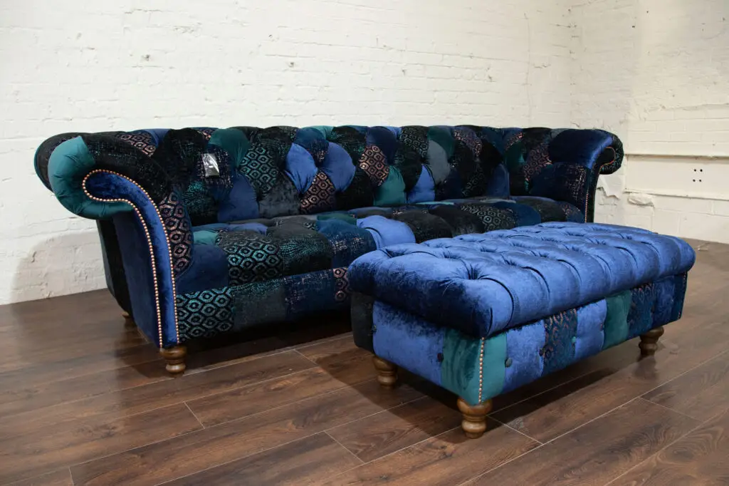 3 Seater Dorset Patchwork Chesterfield Sofa & Footstool